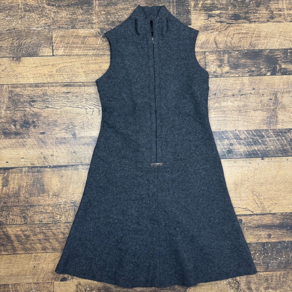 Noolan Marja‎ Rak Sleeveless Wool Blend Sheath Dress Mock Neck Zip Front Gray M